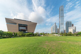 Fototapeta Mosty linowy / wiszący - Scenery of West Kowloon Cultural District of Hong Kong city