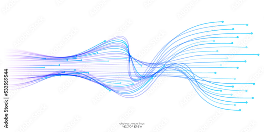 Vector abstract light lines wavy flowing dynamic in colorful gradient ...