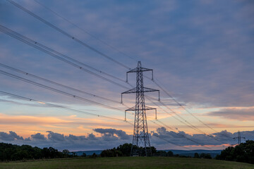 Wall Mural - power line passing overhead electricity wire of the support carrying the light and the heat in the h