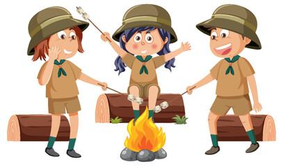Wall Mural - Children in camping outfit