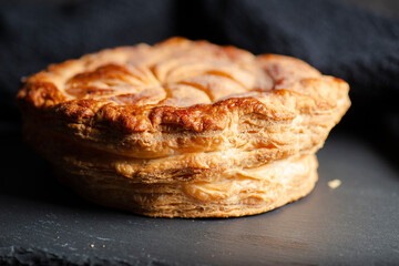 Freshly made and baked Pithivier with frangipane and blueberry