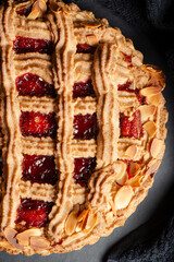 Wall Mural - The Linzer torte is a traditional Austrian pastry, a form of shortbread topped with fruit preserves and sliced nuts with a lattice design on top.