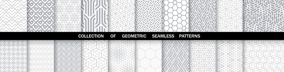 Geometric set of seamless gray and white patterns. Simpless vector graphics.