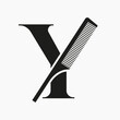 Comb Logo On Letter Y For Beauty, Spa, Hair Care, Haircut Grooming Symbol