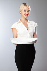 Wall Mural - Girl waitress with a tray.