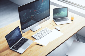 Aufkleber - Computer monitor with abstract creative analytics data spreadsheet, analytics and analysis concept. 3D Rendering