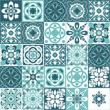Fototapeta Kuchnia - Traditional portuguese ceramic tile seamless pattern, green mint white color, square geometric pattern for bathroom and kitchen wall decoration, traditional spanish design.