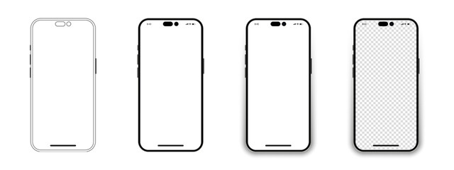 Aufkleber - Set of realistic models smartphone with transparent screens. Smartphone mockup collection. Phone mockup in front. Mobile phone with shadow. Realistic, flat and line style. Vector EPS 10