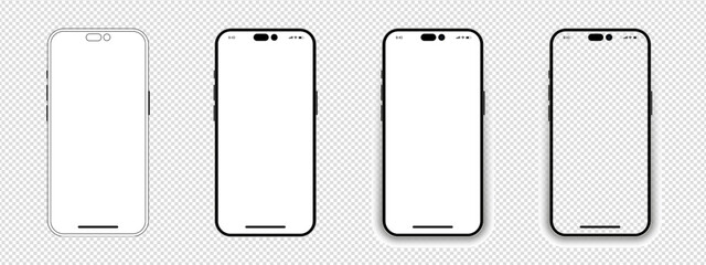 Aufkleber - Set of realistic models smartphone with transparent screens. Smartphone mockup collection. Phone mockup in front. Mobile phone with shadow. Realistic, flat and line style. Vector EPS 10