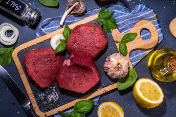 Wall Mural - Raw beef steak cooking background