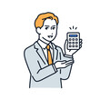 電卓で見積り金額を提示するスーツの男性のシンプルなベクターイラスト素材