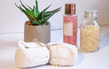 Poster - Spa composition with home hygiene and body care products.