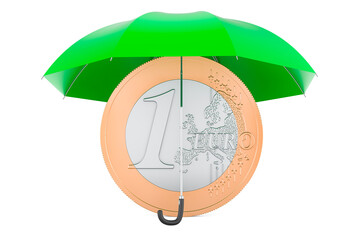 Poster - Euro coin under umbrella, 3D rendering