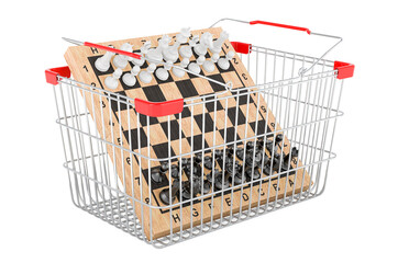 Poster - shopping basket with chess. 3d rendering