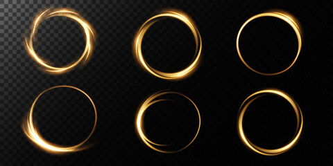 Leinwandbilder - Golden glowing shiny spiral lines, round frames. Vector background. EPS10. Abstract effect of movement with the speed of light. Shiny wavy path. Light painting. Easy trail. Vector eps10.