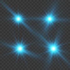 Poster - Set of Glowing Light Stars with Sparkles. Light effect. Vector Illustration. EPS10