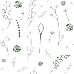 Wall Mural - Botanical pale green branches seamless pattern