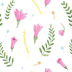 Wall Mural - Pink flowers seamless pattern