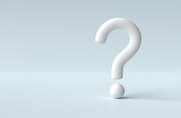 Fototapete - White question mark symbol on blue pastel background. 3D render, 3D illustration.