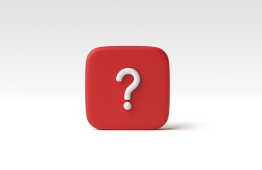 Fototapete - Red button with question mark symbol on white background. 3D render, 3D illustration.