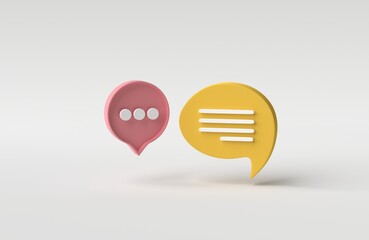 Poster - Speech bubble chat icon on white background. bubble talk or comment sign symbol. Minimal message box cartoon. 3D rendering, 3D illustration.