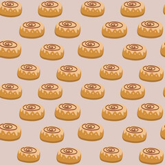 Tasty Cinnamon Buns seamless pattern. For bakeries adverting , food textile and posters 