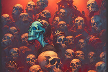 Halloween Poster Background With A Pile Of Skulls - Hard Shadows And Vibrant Colors In An American Comic Cover Style - Illustration - Drawing