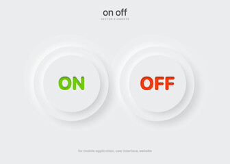 Leinwandbilder - 3D Neumorphism on off icon push button symbol, soft white slider bars, active unlock and lock power badges, user interface switch panels.