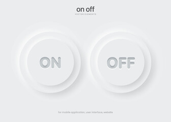 Leinwandbilder - 3D Neumorphism on off icon push button symbol, soft white slider bars, active unlock and lock power badges, user interface switch panels.
