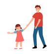 © Orapun - Father and child holding hands walking together in flat design on white background.