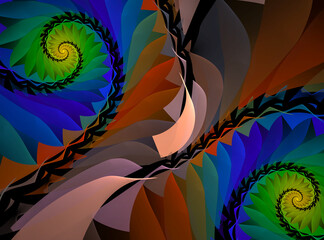 Poster - Fractal spiral. Abstract fractal patterns and shapes. Dynamic flowing natural forms.