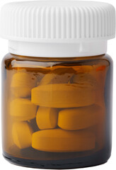 Brown glass medicine bottle on white background, close up