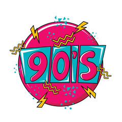 vector flat illustration of 90s label logo number retro symbol in pop art style with lightning bolt 