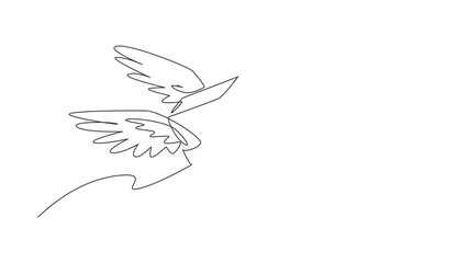 Poster - Animated self drawing of continuous one line draw Flying package box with wings. E-commerce, online shopping. Online delivery service. Fast delivery parcel concept. Full length single line animation.
