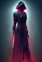 Fantasy Portrait Of A Militant Female Assassin With Red Hair And In An Ancient Assassin Costume. The Concept Of Ancient Warriors. 3D Render