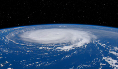 Poster - giant hurricane seen from the space at sunset 