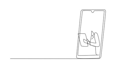 Poster - animated self drawing of single continuous line draw male doctor comes out of smartphone screen hold