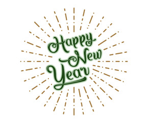 Fototapete - Happy New Year greeting message.  Happy new year lettering green color. Vector stock illustration