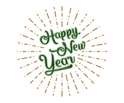 Happy New Year greeting message.  Happy new year lettering green color. Vector stock illustration