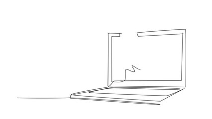 Poster - Animated self drawing of single continuous line draw young Arab woman coming out of laptop screen holding megaphone. Offering product with discounts or sale concept. Full length one line animation.