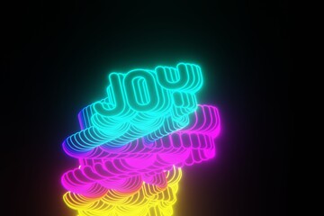 Aufkleber - Beautiful Abstract neon background words JOY on a black background. 3d rendering illustration Background pattern for design.
