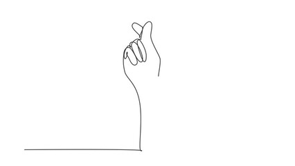 Poster - Self drawing animation of single line draw Korean heart sign. Finger love symbol. I love you hand gesture. Self love. Korean heart. Love with hand gestures. Continuous line draw. Full length animated