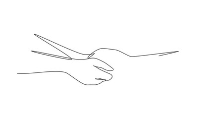 Poster - Self drawing animation of single line draw two hands holding each other. Symbol of love, relationship, couple, marriage. Communication with hand gestures. Continuous line draw. Full length animated