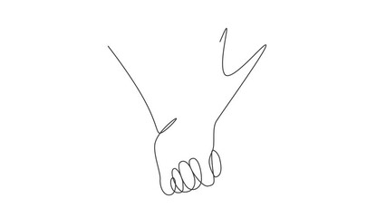 Poster - Animated self drawing of continuous line draw two hands holding each other. Sign or symbol of love, relationship, couple, marriage. Communication with hand gestures. Full length single line animation