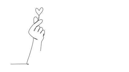 Poster - Animated self drawing of continuous line draw Korean heart sign. Finger love symbol. I love you hand gesture. Self love. Korean heart design. Love with hand gestures. Full length one line animation