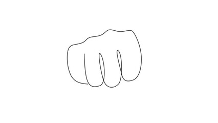 Poster - Animated self drawing of continuous line draw punch fist hand gesture. Sign of power, hitting, attack, force. Communication with hand gestures. Nonverbal signs. Full length single line animation