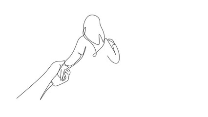 animated self drawing of continuous line draw woman holding man hand while leading him on nature out