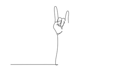 Poster - Self drawing animation of single one line draw rock on gesture symbol. Heavy metal hand gesture. Nonverbal signs or symbols. Hand variation shape concept. Continuous line draw. Full length animated