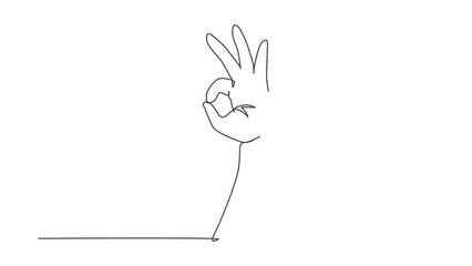 Aufkleber - Self drawing animation of single line draw hand showing okay or perfect gesture. Number three hand count. Learn to count numbers. Nonverbal signs or symbols. Continuous line draw. Full length animated