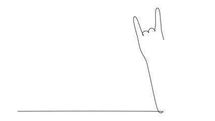 Poster - Animated self drawing of single continuous line draw rock on gesture symbol. Heavy metal or resistance hand gesture. Nonverbal signs or symbols. Hand variation shape. Full length one line animation